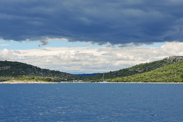 view of green lands of Dalmatia from Adriatic Sea