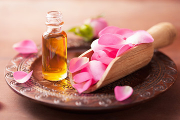 rose flower and essential oil. spa and aromatherapy