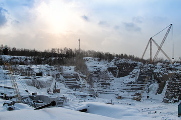 sunset over the quarry in winter © vladimircaribb