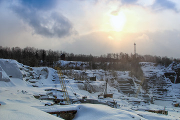 sunset over the quarry in winter © vladimircaribb