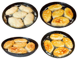 set of frying pan with few cooking patties
