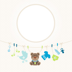 Hanging Baby Symbols Boy Teddy Frame Retro Dots