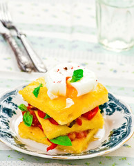 polenta with vegetables and poshed egg