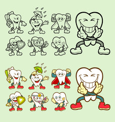 Set of tooth cartoon character icons