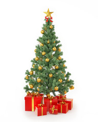 Christmas tree with presents isolated on white background