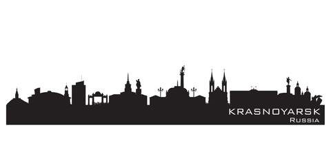 Obraz premium Krasnoyarsk Russia city skyline Detailed silhouette