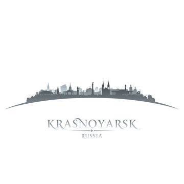 Krasnoyarsk Russia city skyline silhouette white background
