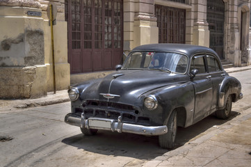 Classic black american car in Old Havana, Cuba