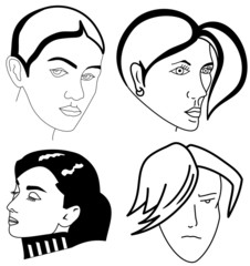 Set of woman faces