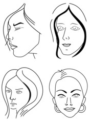 Set of woman faces