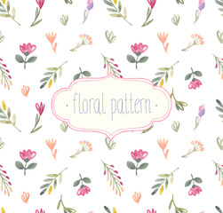 Vector Watercolor seamless floral pattern.