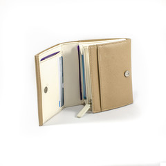 brown purse opened on white