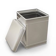 blank metal opened box with cap isolated on white