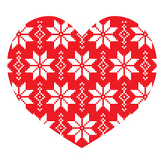 Obraz premium Nordic, winter red heart pattern