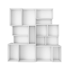 empty abstract white shelves isolated on white background