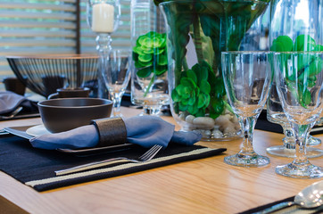 table setting on wooden table
