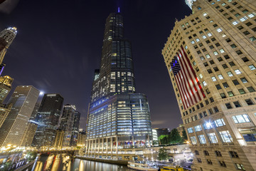 Fototapeta na wymiar Chicago downtown by night, Illinois
