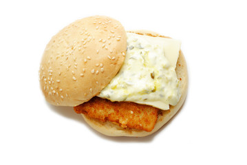 A Fish Sandwich Covered with Tartar Sauce