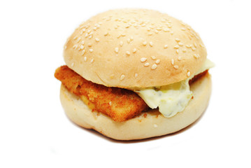 A Fast Food Fish Sandwich Over White