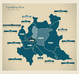 Moderne Landkarte - Lombardia IT - obrazy, fototapety, plakaty