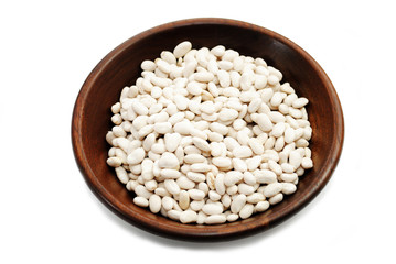 Dried Great Northern Beans in a Wooden Bowl