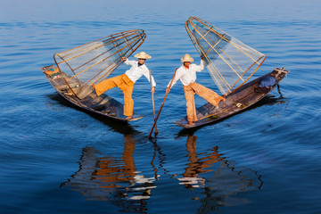 Burmese fishermen at Inle lake, Myanmar