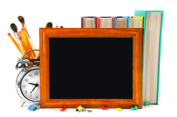 Framework and school tools. On white background.