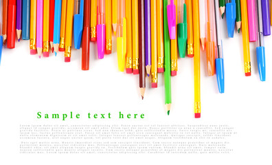 School tools and accessories on a white background.