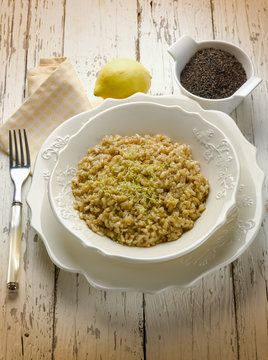 risotto with black tea and lemon peel