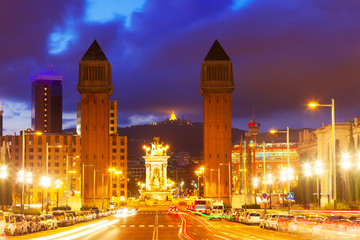 Night view of Plaza de Espana with Venetian towers
