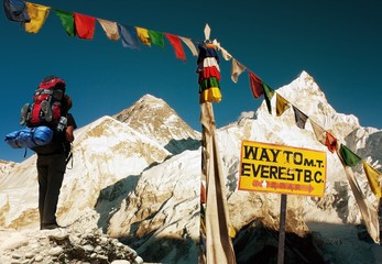 view of Everest - way to Everest Base Camp - Nepal - obrazy, fototapety, plakaty