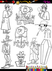 retro people set cartoon coloring page