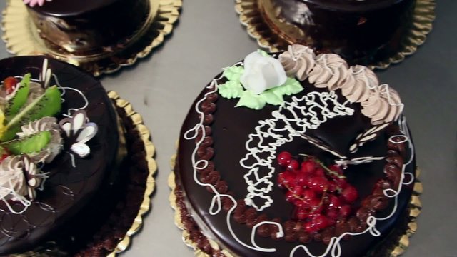 Decorative cakes. Steady Footage shot with dolly.