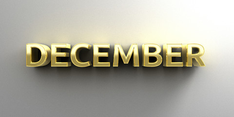 December month gold 3D quality render on the wall background wit