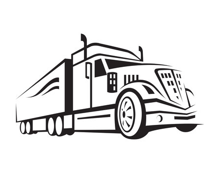 monochrome illustration of a truck with trailer