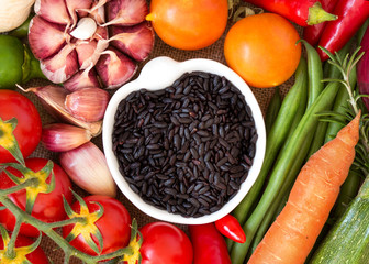 Black organic rice and vegetables