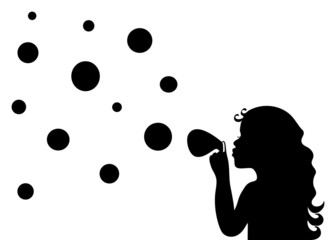 Silhouette of a little girl blowing. Vector EPS8.