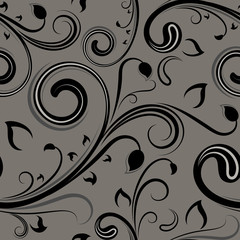 Seamless grey and black floral vector pattern.