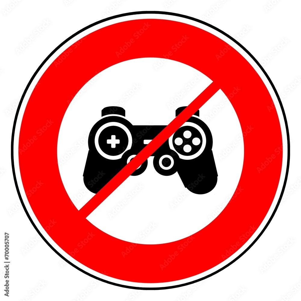 Poster Manette de jeux dans un panneau d'interdiction