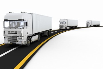 White Trucks on freeway. 3d render illustration