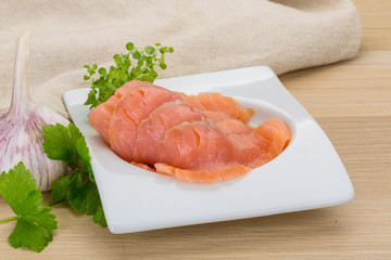Sliced salmon