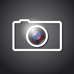 Photo camera lens and outline icon, vector