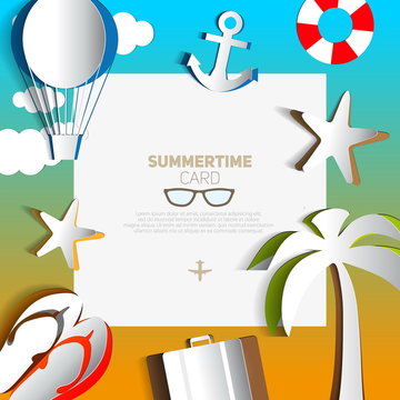 Summertime card or traveling template with beach summer accessor