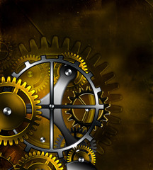 steampunk old gear mechanism on the background of old vintage pa