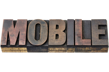mobile word in wood type