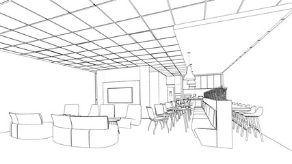 outline sketch of a interior pantry area