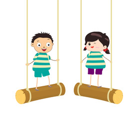 Two kidsl swinging on swings