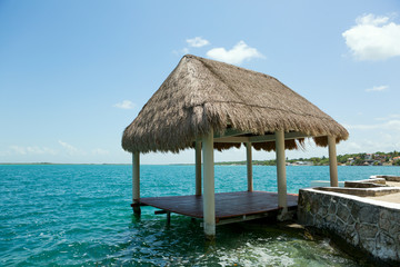 palapa on the waterer in Lake Bacalar Mexico