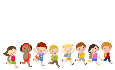 school kids running happily