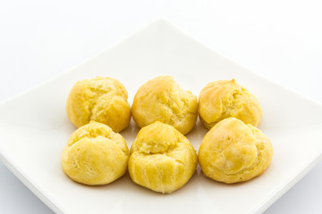Sweet Fresh Mini Cream Puffs, Profiterole, Choux,Eclair, dessert